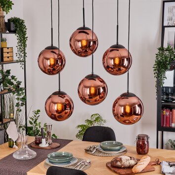 Gastor hanging light, globe light, pendant light coppery, 6-light sources