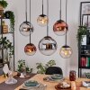 Gastor hanging light, globe light, pendant light Amber, chrome, clear, coppery, Smoke-coloured, 6-light sources