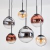 Gastor hanging light, globe light, pendant light Amber, chrome, clear, coppery, Smoke-coloured, 6-light sources