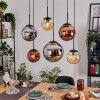 Gastor hanging light, globe light, pendant light Amber, chrome, coppery, Smoke-coloured, 6-light sources