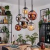 Gastor hanging light, globe light, pendant light Amber, chrome, coppery, Smoke-coloured, 6-light sources