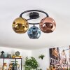 Ripoll ceiling light, globe light blue, gold, coppery, 3-light sources