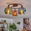 Ripoll ceiling light, globe light blue, green, coppery, 3-light sources