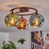 Ripoll ceiling light, globe light blue, green, coppery, 3-light sources