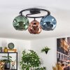 Ripoll ceiling light, globe light blue, green, coppery, 3-light sources