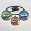 Koyoto ceiling light, globe light 37 cm blue, green, coppery, 3-light sources