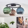 Koyoto ceiling light, globe light 37 cm blue, green, coppery, 3-light sources