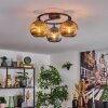 Koyoto ceiling light, globe light blue, gold, coppery, 3-light sources