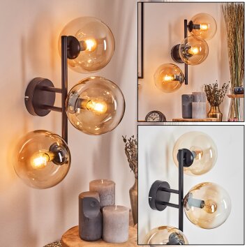 Gastor globe light, wall light Amber, clear, 3-light sources
