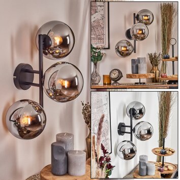 Gastor globe light, wall light chrome, Smoke-coloured, 3-light sources