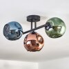 Ripoll ceiling light, globe light blue, green, coppery, 3-light sources