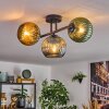 Koyoto ceiling light, globe light blue, gold, green, 3-light sources