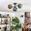 Koyoto ceiling light, globe light blue, gold, green, 3-light sources