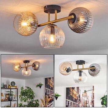 Koyoto ceiling light, globe light gold, black, 3-light sources