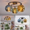 Ripoll ceiling light, globe light blue, gold, green, 3-light sources