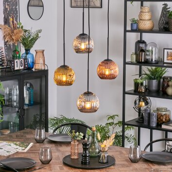Ripoll hanging light, globe light, Cluster pendant lamp gold, coppery, Smoke-coloured, 4-light sources