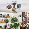 Koyoto ceiling light, globe light blue, gold, coppery, 3-light sources