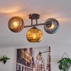Koyoto ceiling light, globe light blue, gold, coppery, 3-light sources