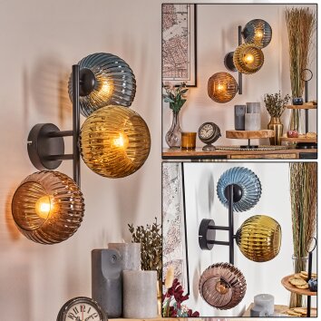 Koyoto globe light, wall light blue, gold, coppery, 3-light sources