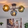Ripoll ceiling light, globe light blue, gold, green, 3-light sources