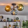 Ripoll ceiling light, globe light blue, gold, green, 3-light sources