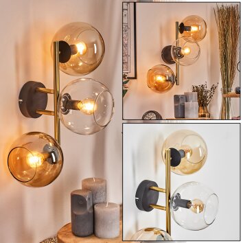 Koyoto globe light, wall light gold, black, 3-light sources