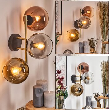 Koyoto globe light, wall light gold, black, 3-light sources