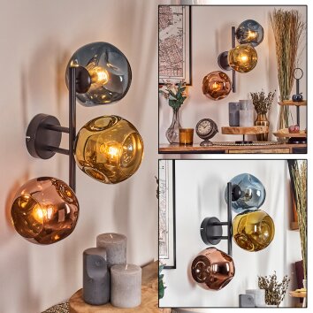 Ripoll globe light, wall light blue, gold, coppery, 3-light sources