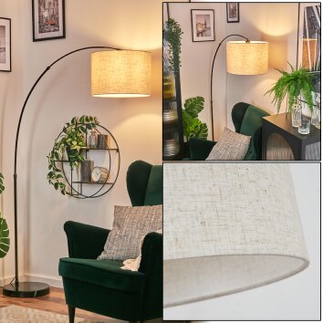 Bassagoda floor lamp, Arch lamps chrome, black, 1-light source, Fabric shade