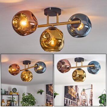 Ripoll ceiling light, globe light gold, black, 3-light sources