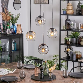 Ripoll hanging light, globe light, Cluster pendant lamp Amber, clear, Smoke-coloured, 4-light sources