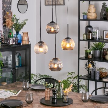 Ripoll hanging light, globe light, Cluster pendant lamp Amber, clear, Smoke-coloured, 4-light sources