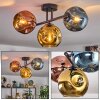 Ripoll ceiling light, globe light blue, gold, coppery, 3-light sources