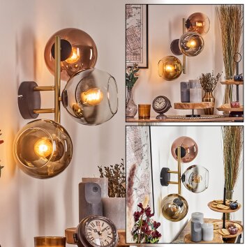 Koyoto globe light, wall light gold, black, 3-light sources