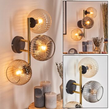 Koyoto globe light, wall light gold, black, 3-light sources