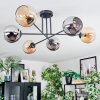 Koyoto ceiling light, globe light 78 cm Amber, chrome, Smoke-coloured, 6-light sources