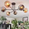 Koyoto ceiling light, globe light 78 cm Amber, chrome, Smoke-coloured, 6-light sources