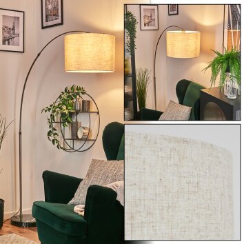 Bassagoda floor lamp, Arch lamps matt nickel, black, 1-light source, Fabric lampshade