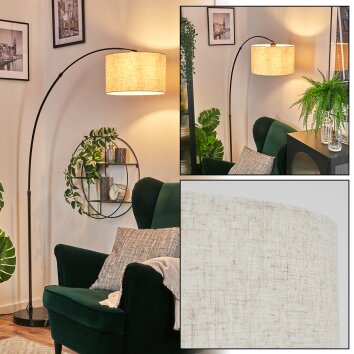 Bassagoda floor lamp, Arch lamps chrome, black, 1-light source, Fabric lampshade