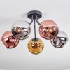 Ripoll ceiling light, globe light chrome, gold, coppery, Smoke-coloured, 5-light sources