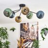 Koyoto ceiling light, globe light 73 cm blue, gold, green, 6-light sources