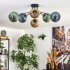 Koyoto ceiling light, globe light 73 cm blue, gold, green, 6-light sources