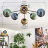 Koyoto ceiling light, globe light 73 cm blue, gold, green, 6-light sources