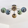 Koyoto ceiling light, globe light 73 cm blue, gold, green, 6-light sources