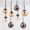 Gastor hanging light, globe light, pendant light Amber, chrome, clear, Smoke-coloured, 8-light sources