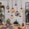 Gastor hanging light, globe light, pendant light Amber, chrome, clear, Smoke-coloured, 8-light sources
