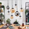 Gastor hanging light, globe light, pendant light Amber, chrome, clear, Smoke-coloured, 8-light sources