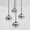 Ripoll hanging light, globe light, Cluster pendant lamp chrome, clear, Smoke-coloured, 4-light sources