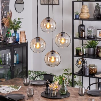 Koyoto hanging light, globe light, Cluster pendant lamp Amber, clear, 4-light sources