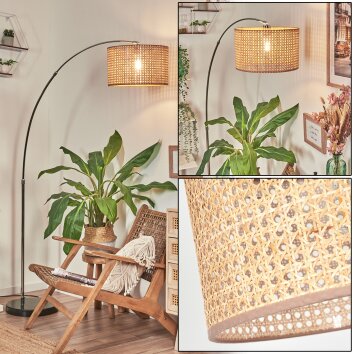 Barcos floor lamp, Arch lamps chrome, black, 1-light source, Fabric lampshade